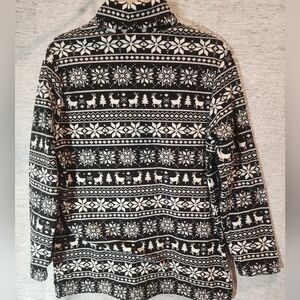 Lands’ End Holiday Black and White Winter Fleece Sweater M 10/12 Turtlen…